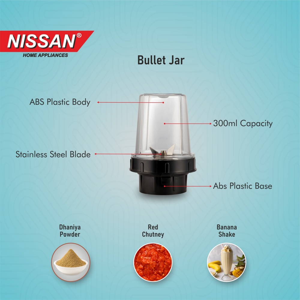 NISSAN HOME APPLIANCES bullet jar 400ML for 2 lock mixer grinders for bajaj, sumeet, presstige, preeti, orient, chroma, etc | transparent polycarbonate body | compatible For most mixer grinder